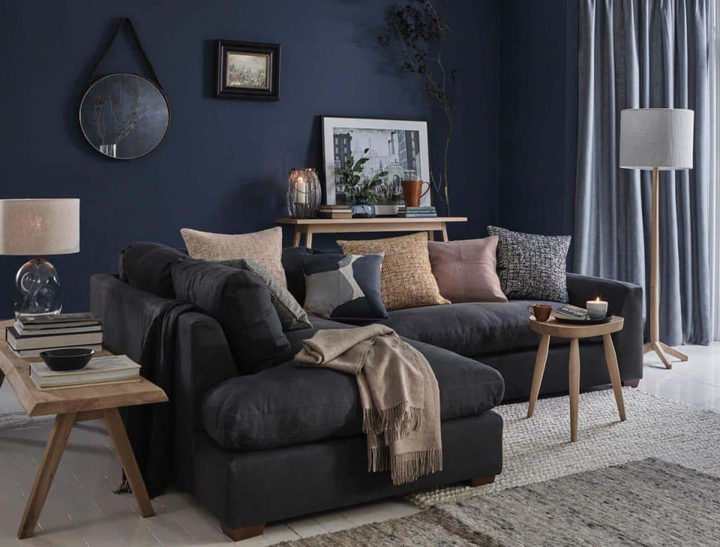 gray navy living room