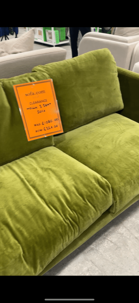 Where do interior designers buy sofas Green velvet Sofa.com Holly velvet sofa, £1,080 ticket, £162 out the door.